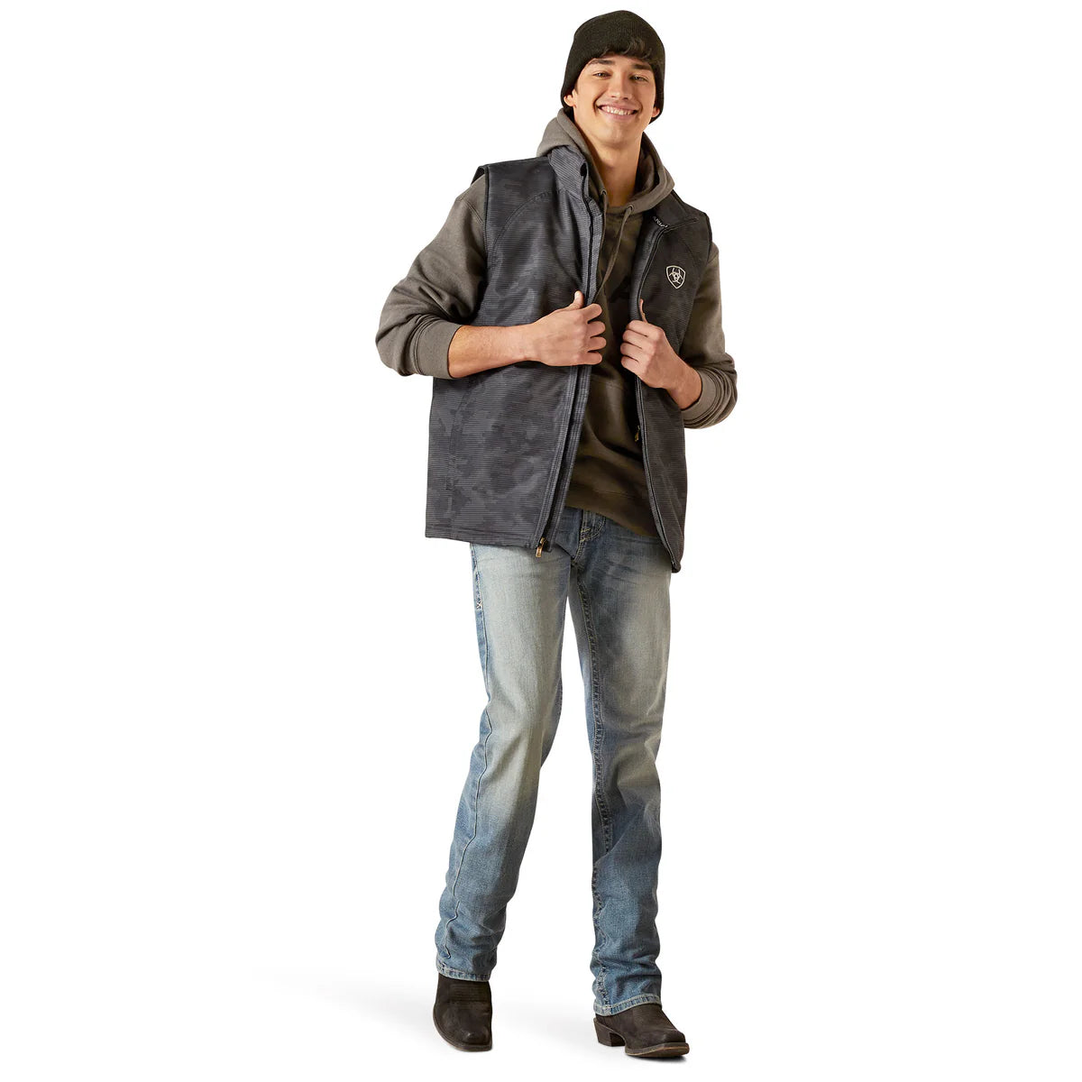 ARIAT MENS TEAM LOGO INSULATED VEST EBONY CAMO