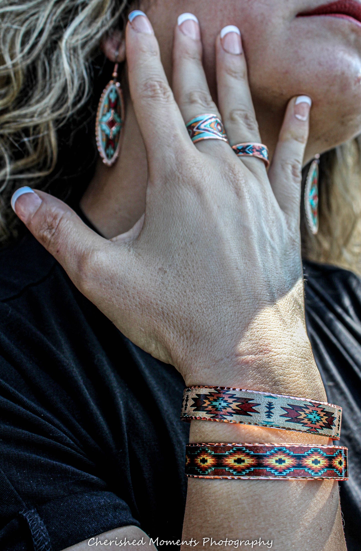 Copper Turquoise Color Native Rings Adjustable