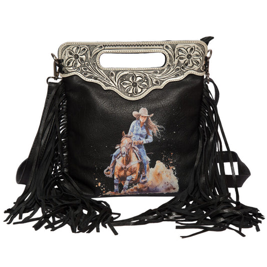 Tooling Leather Sling with Girl on Horse Painting – Plano (AB77)