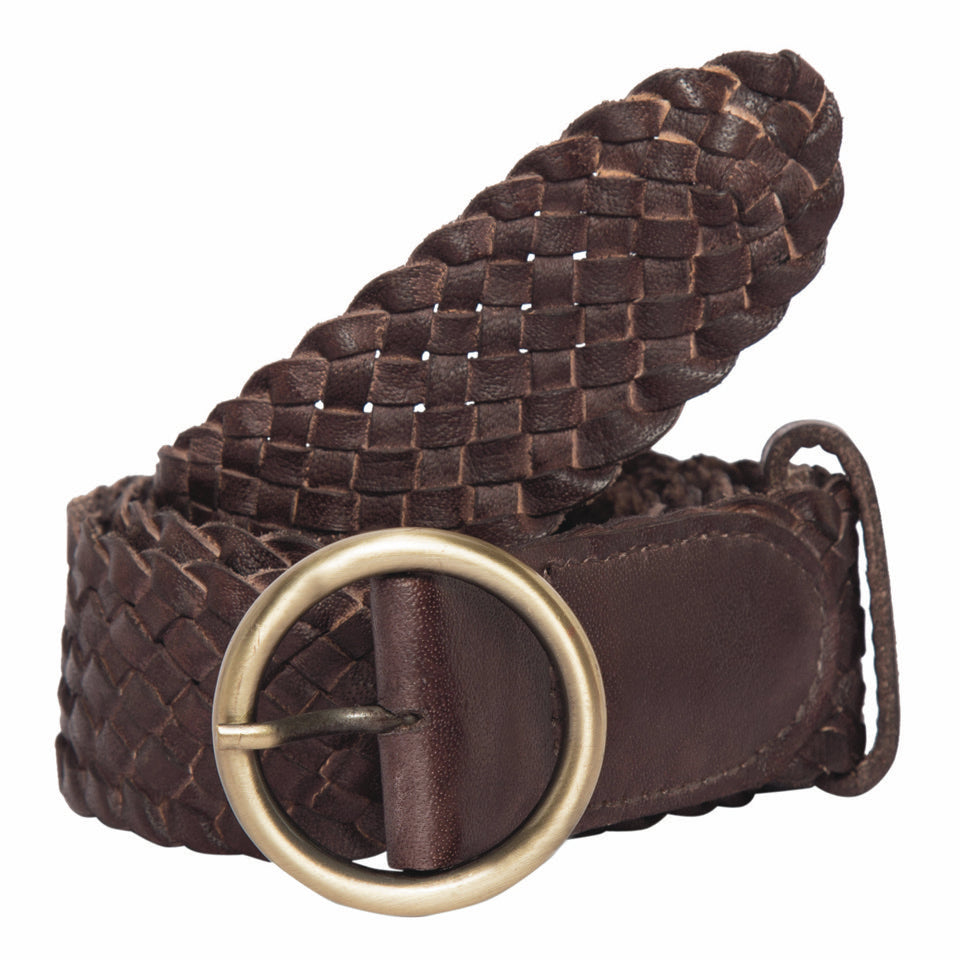 Woven Washed Leather Belt Chocolate