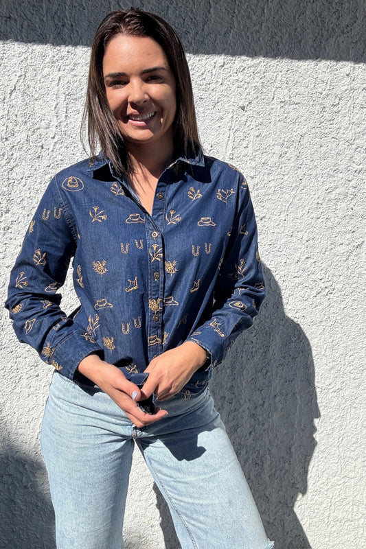 Outback Linen Lady Jane Shirt - Denim dark