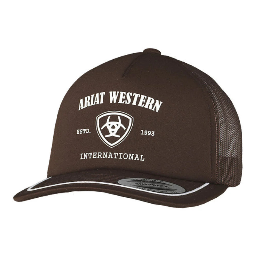 ARIAT MENS WESTERN INTERNATIONAL FOAM FRONT MESH BROWN SNAP BACK CAP