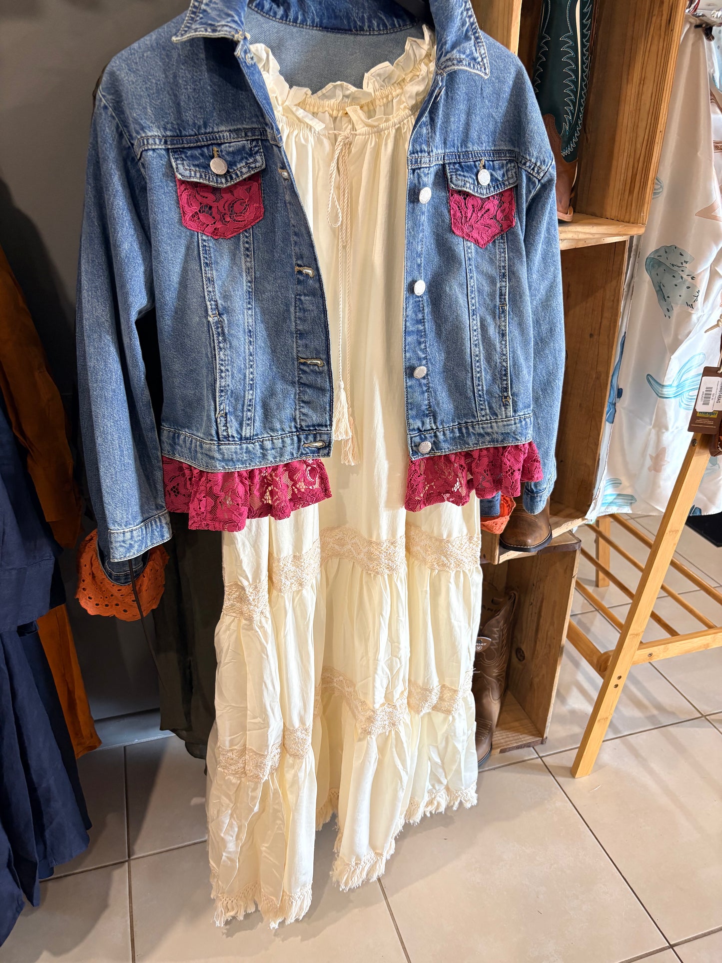 Western 3/4 Length Dress with lace trim OSFA