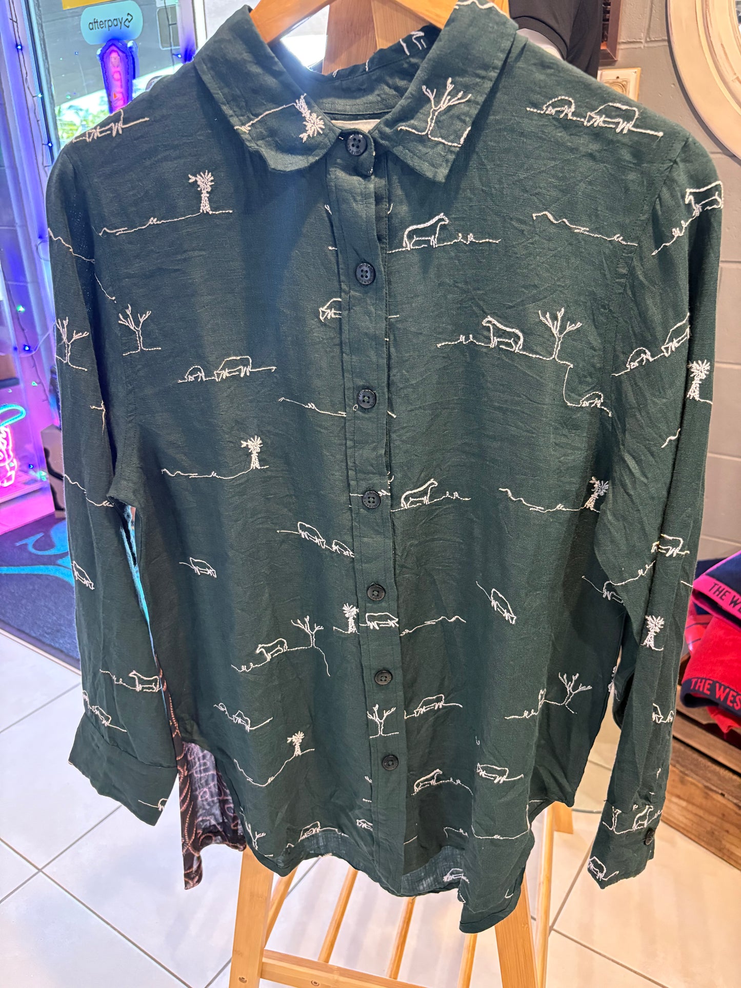 Outback Linen Rural Outback Midnight Embroidered Linen Shirt