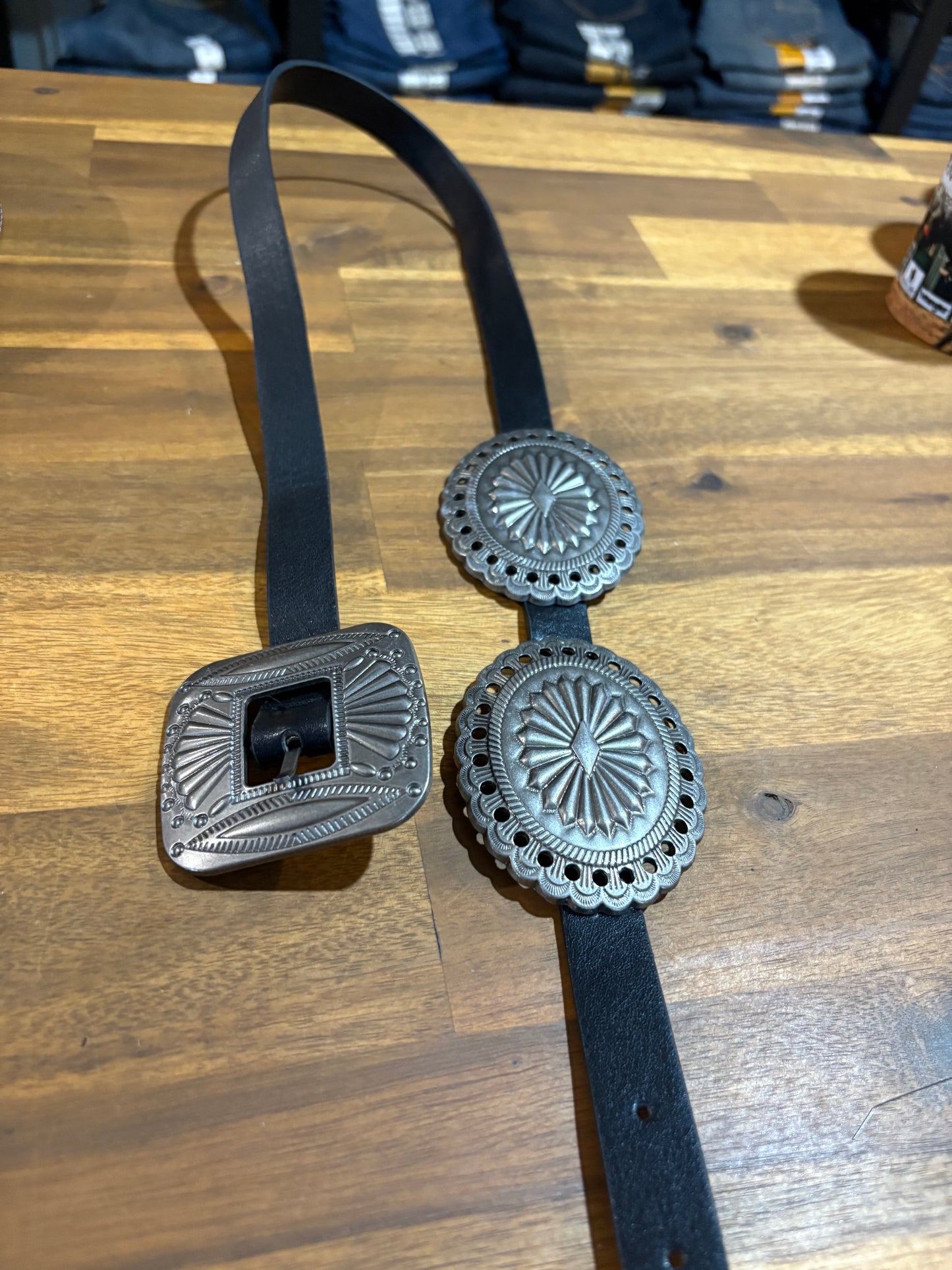 Leather Concho Belt Black - 34"