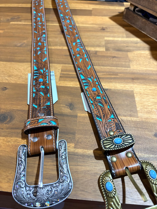 Western Turquoise belt with silver buckle - 32"
