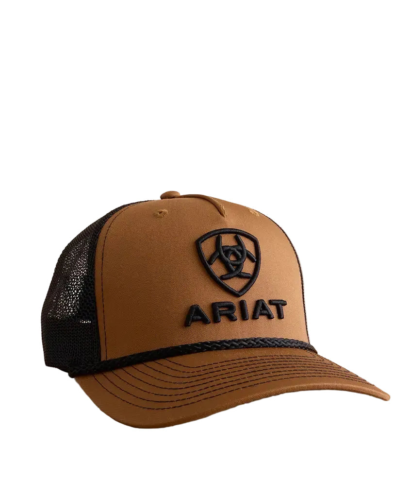 ARIAT MENS LOGO ROPE TRUCKER CAP BROWN