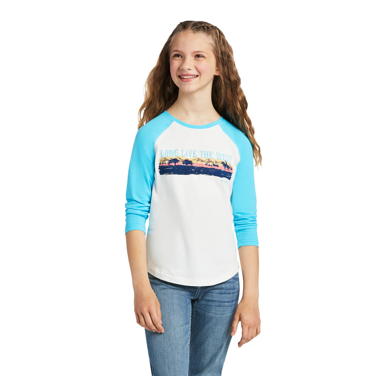 Ariat Girls Real LongLive LS Tee Cloud Dancer/ Bachelor Button