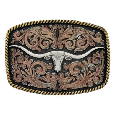 MONTANA TRI-COLOR TEXAS LONGHORN ATTITUDE BUCKLE