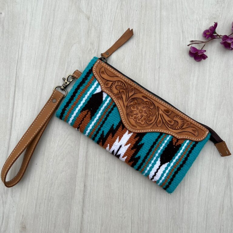 Turq Saddle Blanket Clutch with Tooled Leather – TSB41D