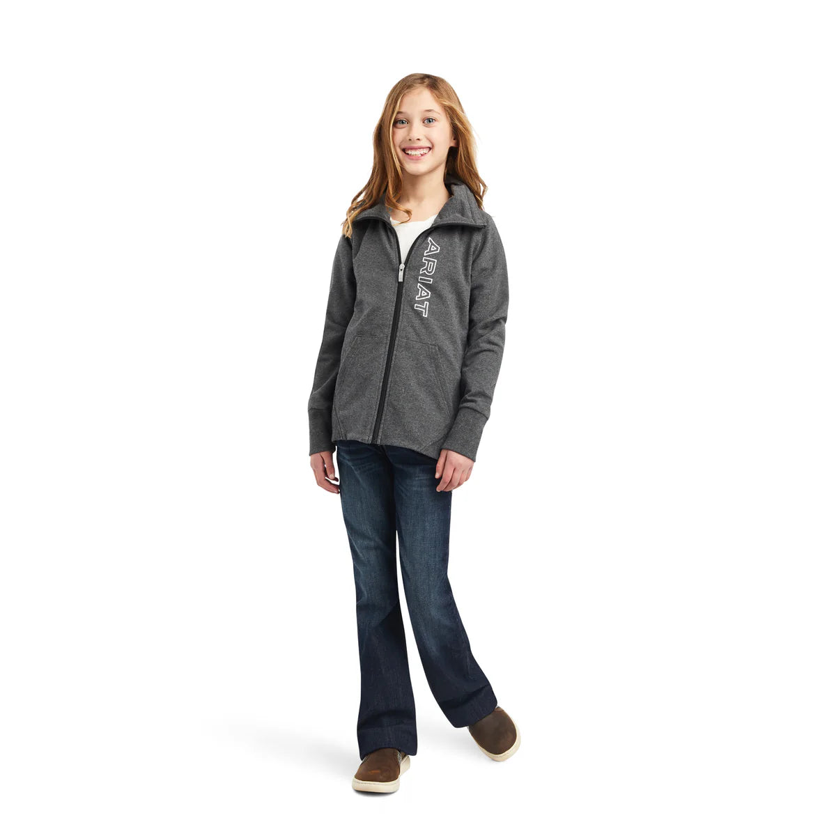 Ariat Youth team logo Full Zip Sweatshirt Charcoal Grey