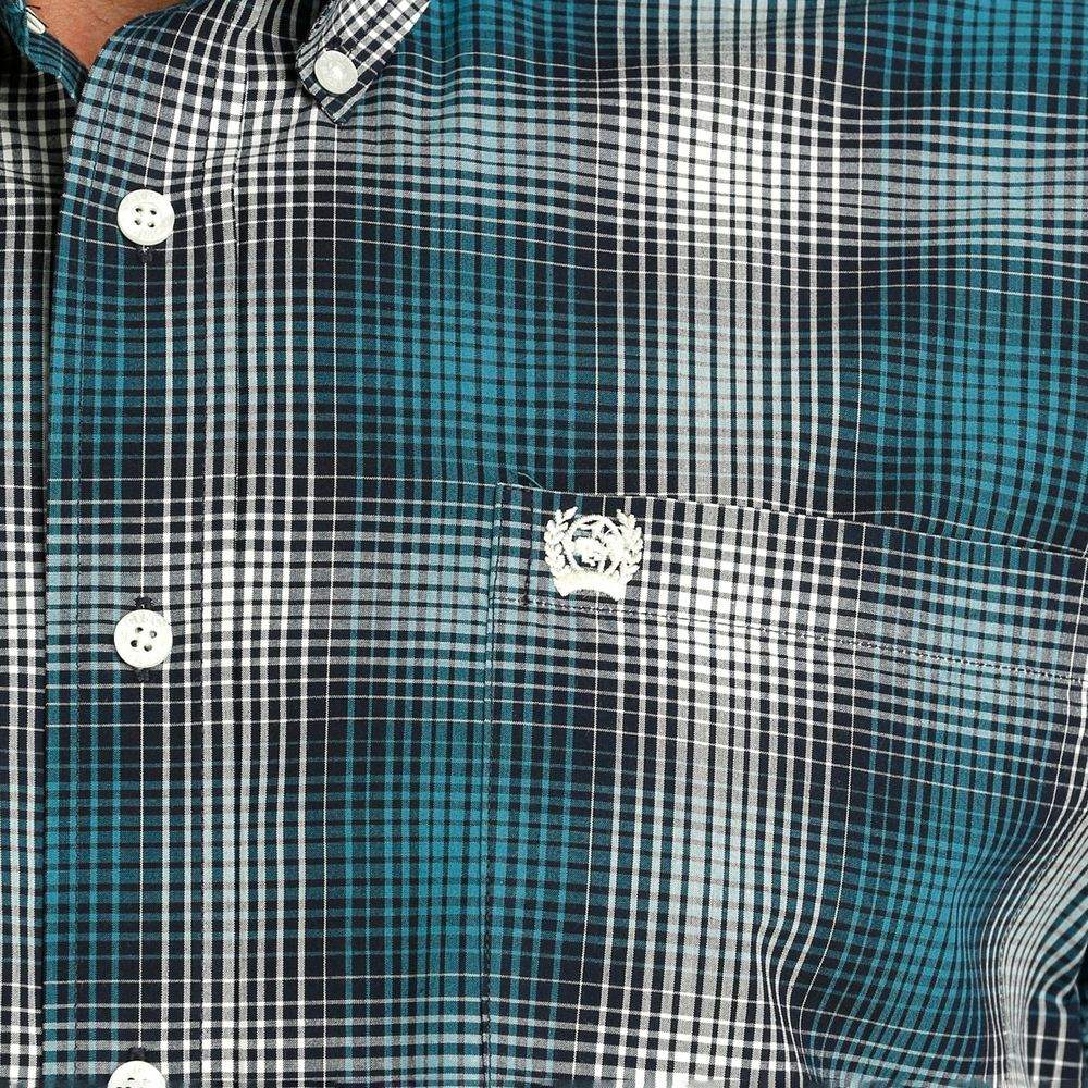 CINCH SHORT PLAID SLEEVE SHIRT BUTTON DOWN TEAL