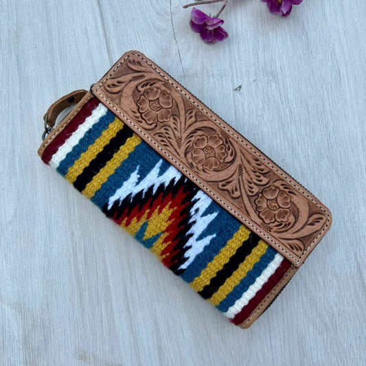 Multi Saddle Blanket Zippered Wallet with Tooled Leather – TSB21B