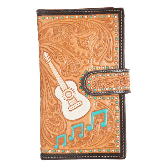 Tooling Leather Guitar Wallet with Turq Paint Highlight- AW27 – Talca