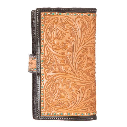 Tooling Leather Horse Wallet with Turq Paint Highlight- AW28 – Tortle