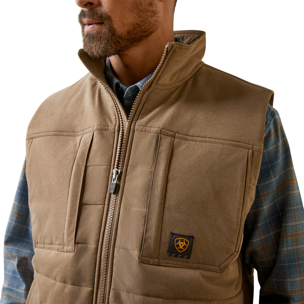 Ariat Men’s Rebar Valiant stretch canvas insulated vest Khaki Heather