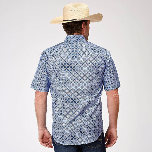 Roper Mens Amarillo Collection SS Shirt Print Blue
