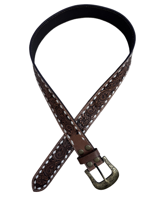 Buck Stitch Tooling Leather Belt with Removable Buckle – Belt11