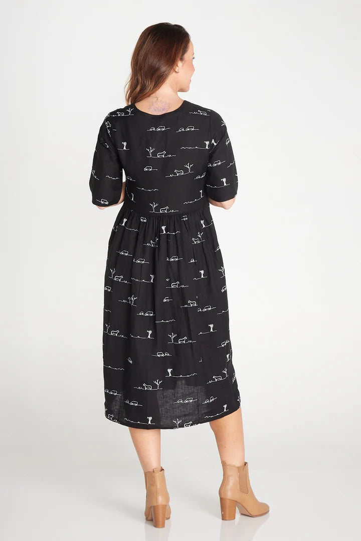 Rural Outback Black Embroidered Short Sleeve Dress