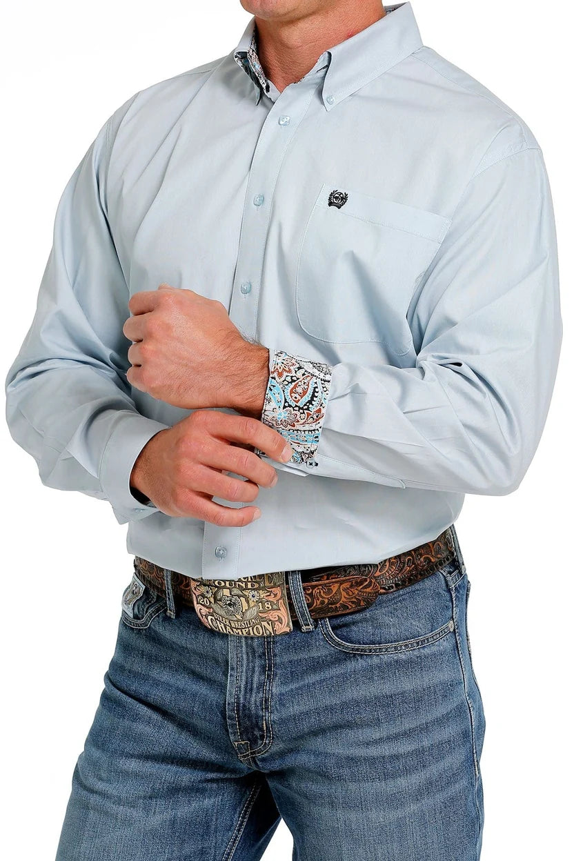 Cinch Men's Solid Light Blue Long Sleeve Button Down Western Shirt MTW1105616