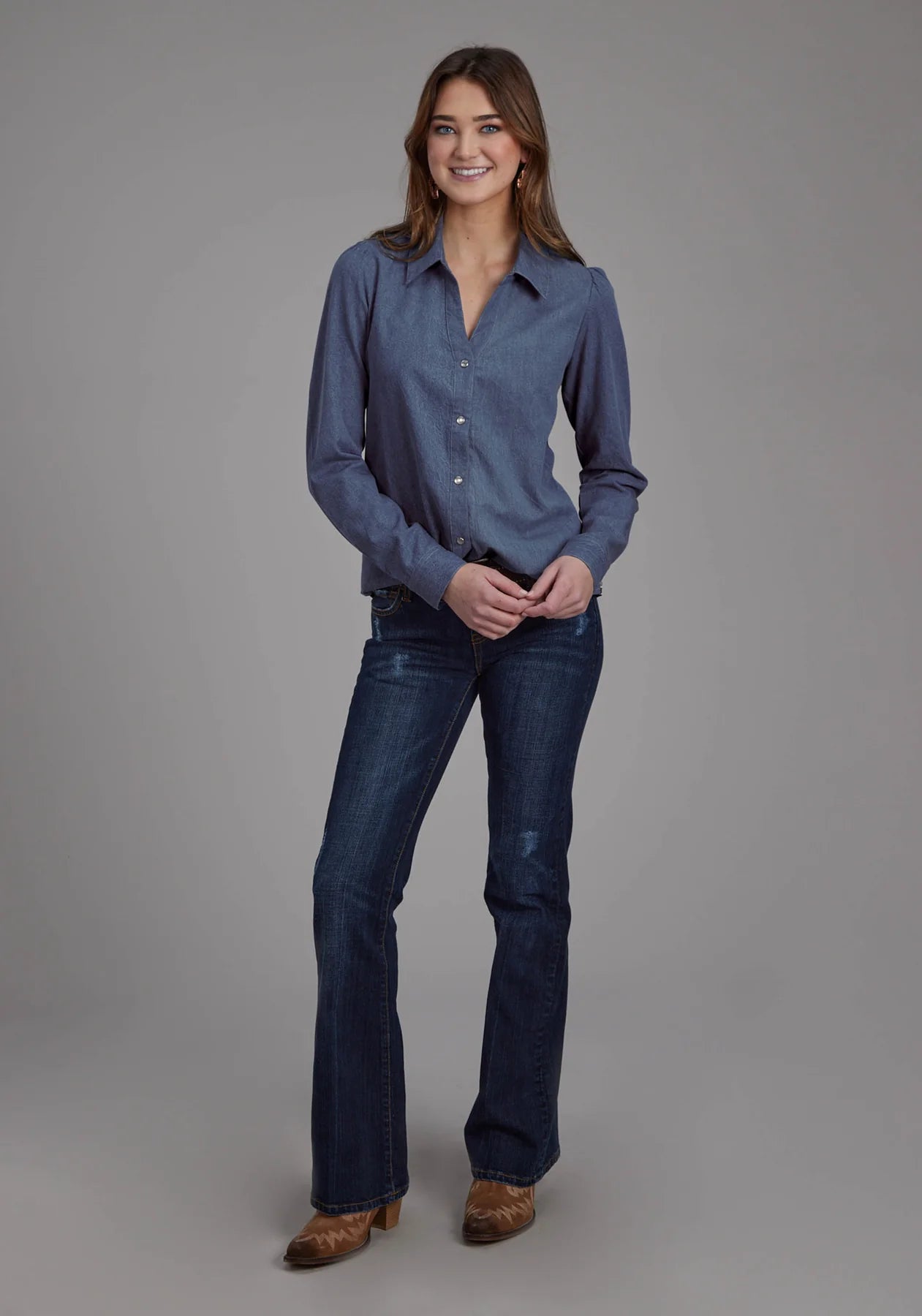 Roper Womens Five Star Collection LS Shirt Print Blue