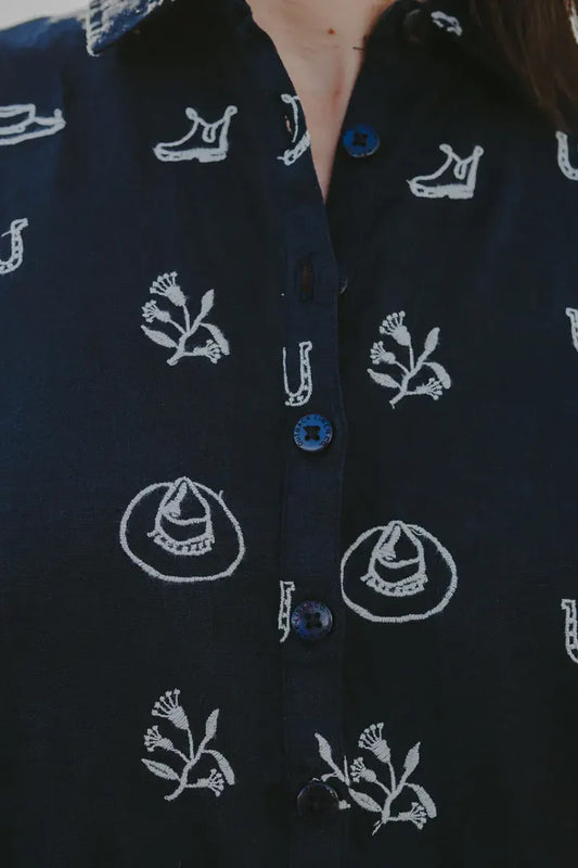 Outback Linen Eclipse Lady Jane Outback Organic Embroidered Linen Shirt