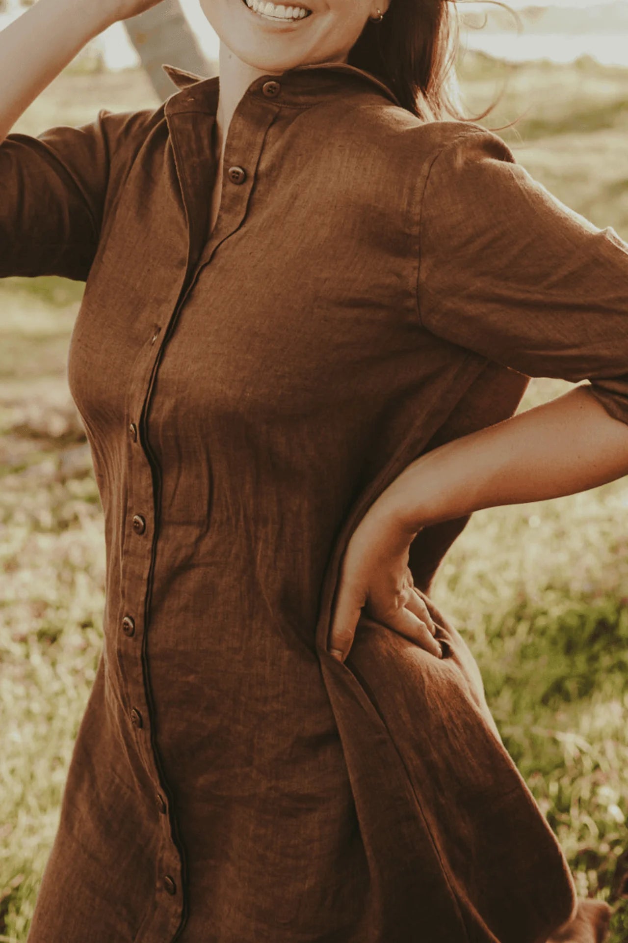 Outback Linen Everyday Linen Dress - Smoked Cocoa