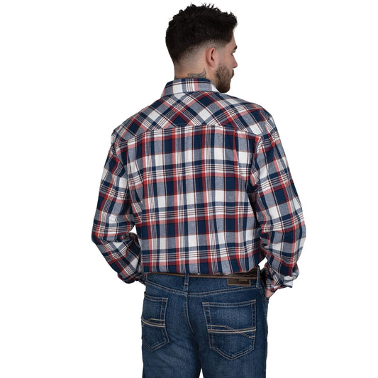 Just Country Men's Evan Work shirt Flannel - Navy / Red / White