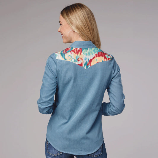 Roper Womens Studio West Collection LS Solid Shirt Blue