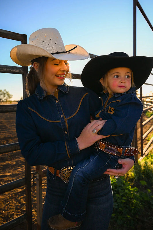 Little Spurs and Co Western Girls Teen Denim Dress Shirt