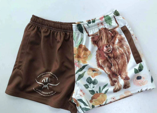 Rare Breed and Co Footy Shorts - Kids - Highlander Cow -