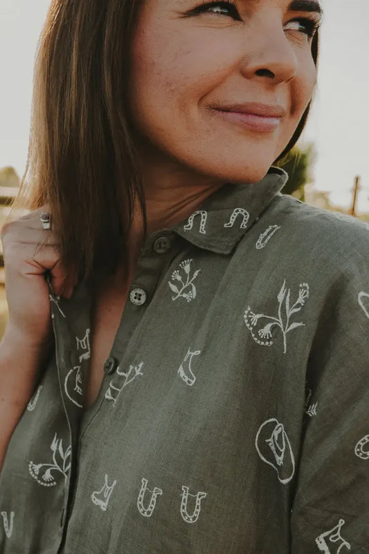 Outback Linen Spinifex Lady Jane Outback Organic Embroidered Linen Dress