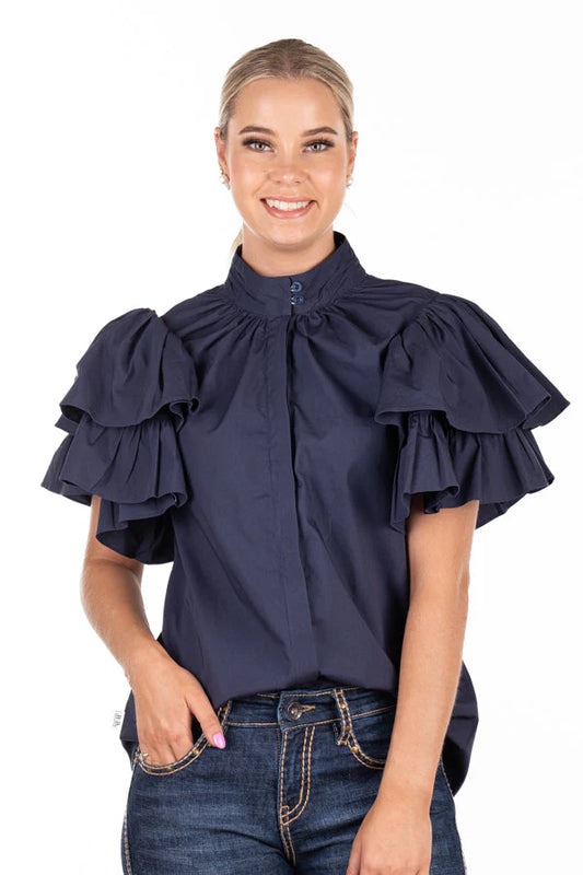 The LC Collection - LC108-2000 Navy Ruffle Sleeve