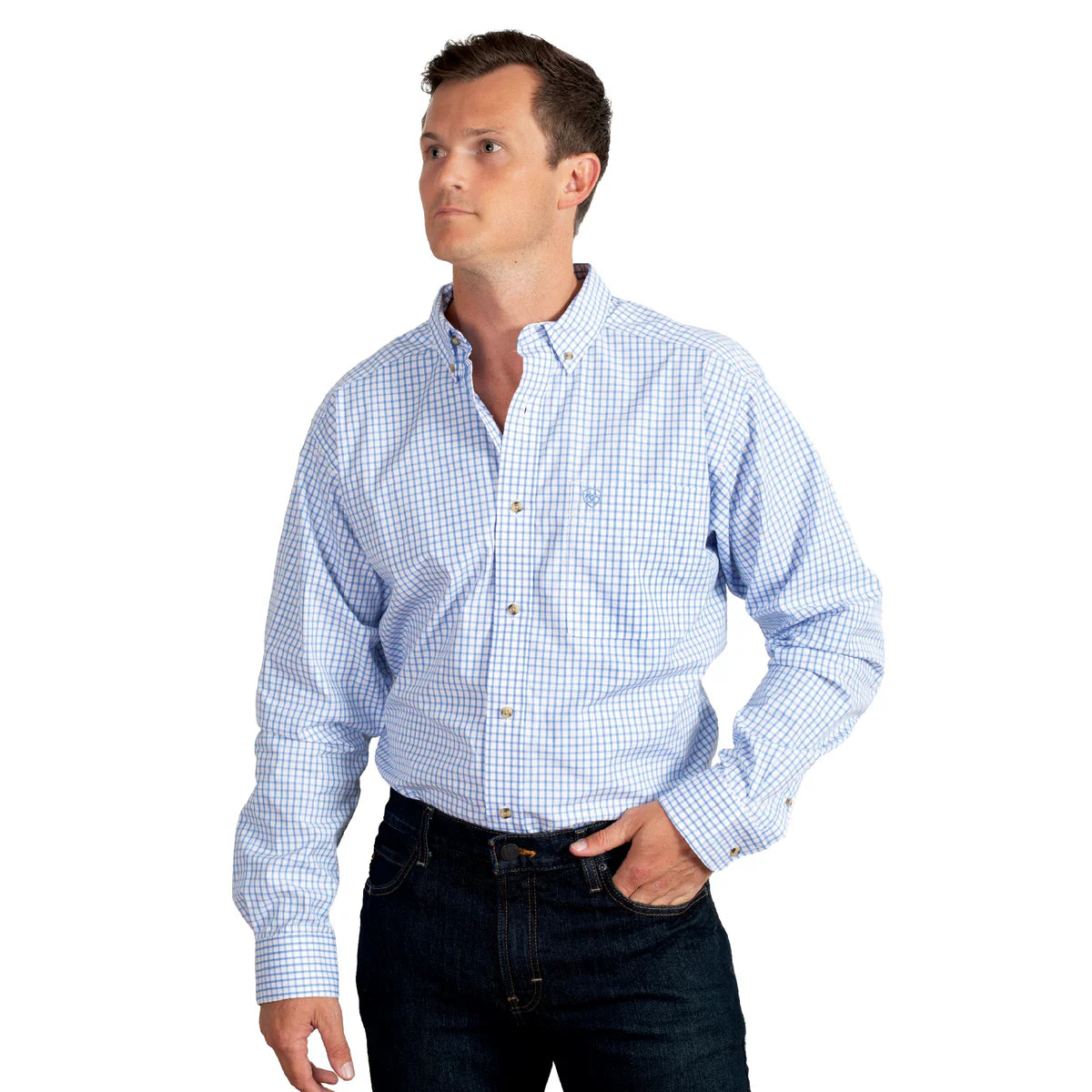 Ariat Mens Pro Series LS Shirt Light Blue Check
