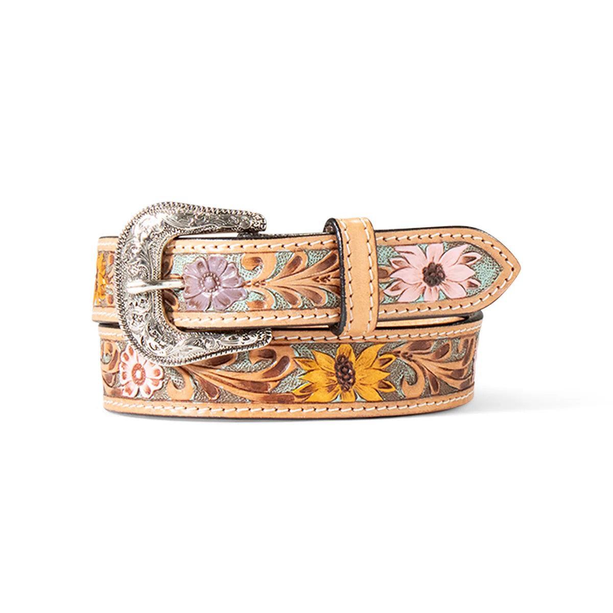 Ariat Girls Sunflower Daisy Hand Tooled Belt 1-1/4" Multi