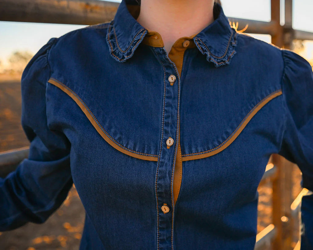 Little Spurs and Co Western Girls Teen Denim Dress Shirt