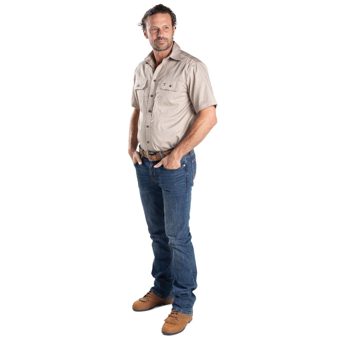 JUST COUNTRY MEN'S - EDDIE - FULL BUTTON SHORT SLEEVE - STONE