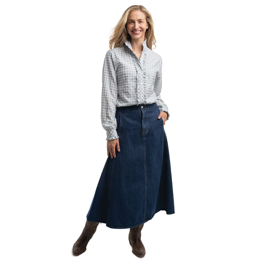 JUST COUNTRY WOMEN'S ABBEY FRILLS FULL BUTTON CHECK WORKSHIRT SAGE & WHITE CHECK