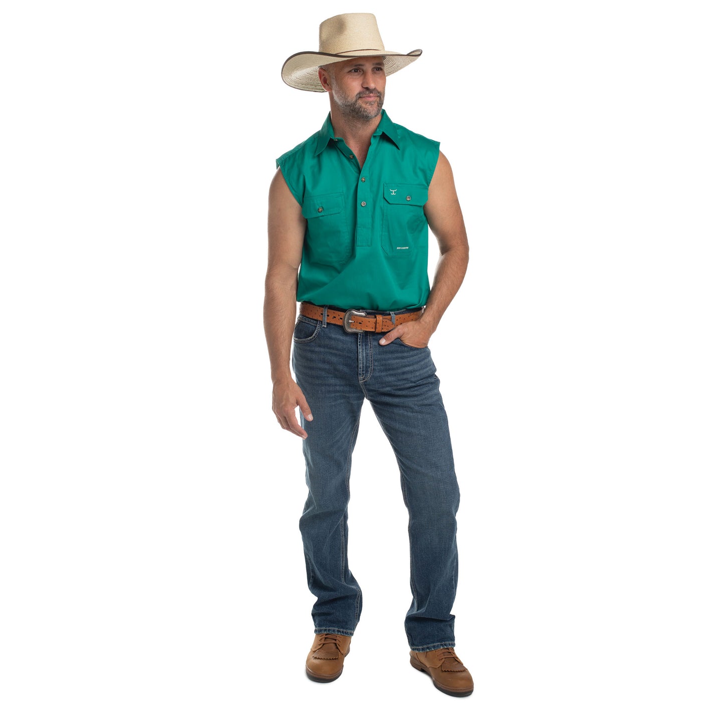 MEN'S - JACK - 1/2 BUTTON SLEEVELESS - DARK GREEN