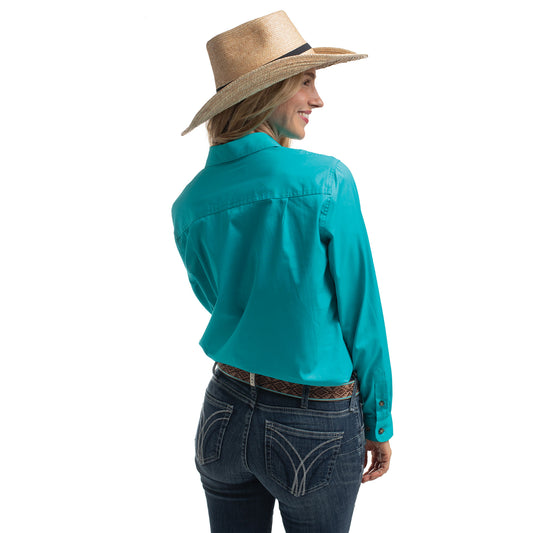 WOMEN'S JAHNA HALF BUTTON WORKSHIRT -TURQUOISE
