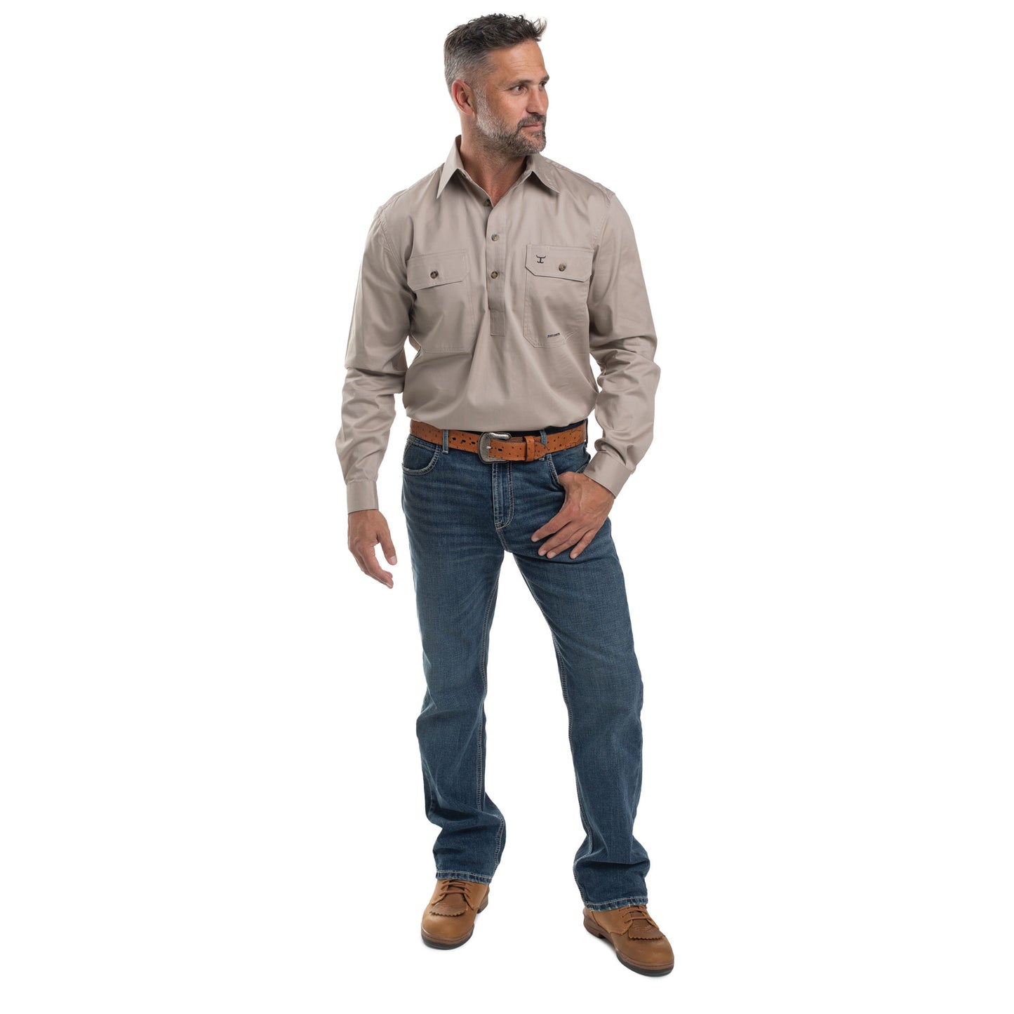 MEN'S - CAMERON - 1/2 BUTTON - STONE