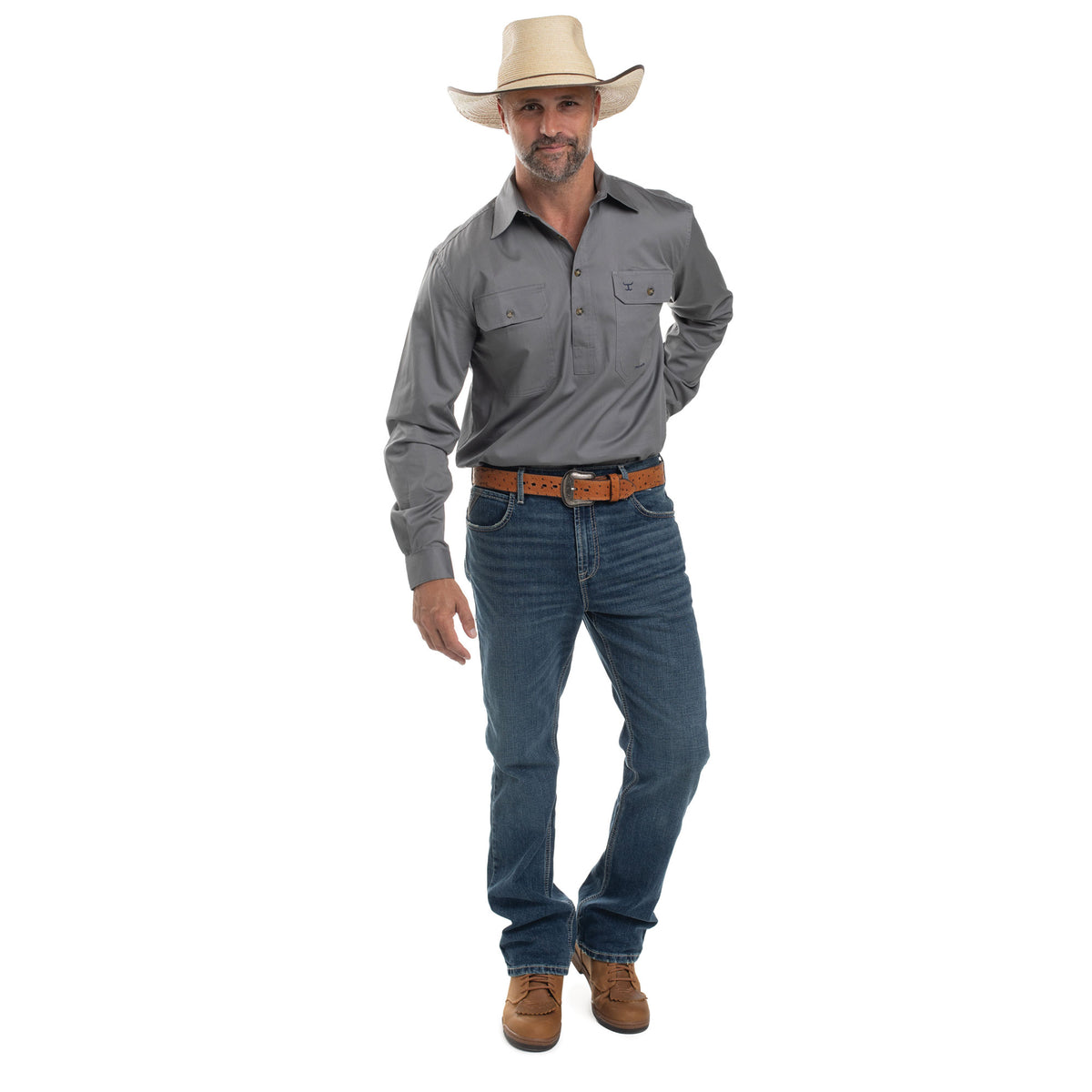 JUST COUNTRY MEN'S - CAMERON - 1/2 BUTTON - STEEL GREY