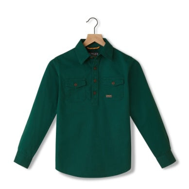 YOUTH REBAR HALF BUTTON WORKSHIRT - DARK GREEN