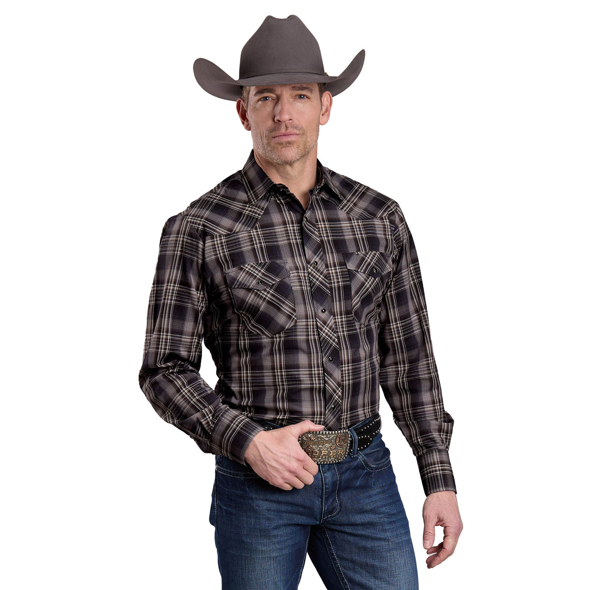 ROPER MENS KARMAN CLASSICLONG SLEEVE PLAID BLACK