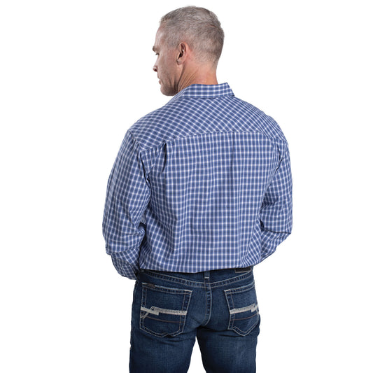 J/C MEN'S AUSTIN FULL BUTTON PLAID WORKSHIRT - DUTCH BLUE & WHITE PLAID