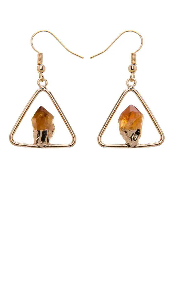 Metal Triangle Citrine Point Earring