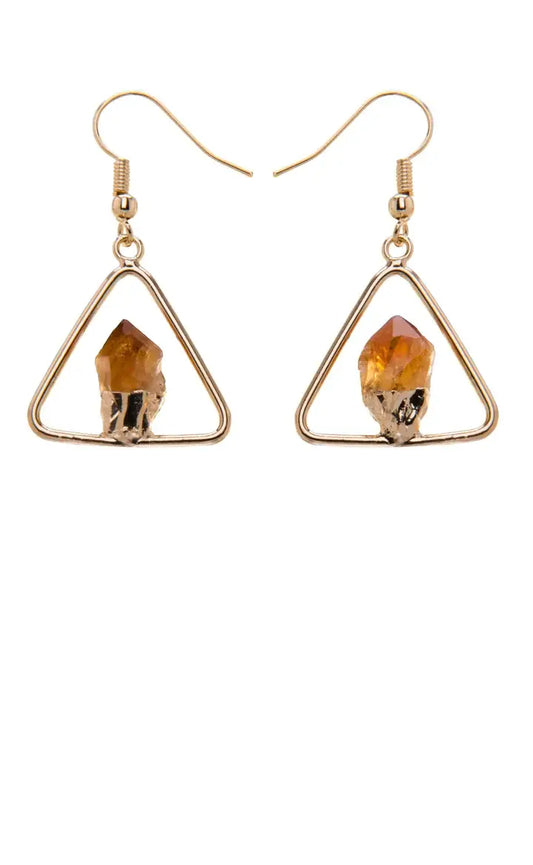Metal Triangle Citrine Point Earring