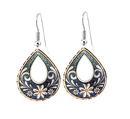 Copper Teardrop Green Daisy Flower Earrings