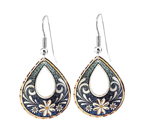 Copper Teardrop Green Daisy Flower Earrings