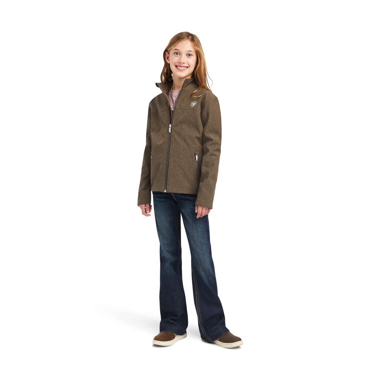 ARIAT YOUTH NEW TEAM SOFTSHELL JACKET BANYAN BARK  HEATHER